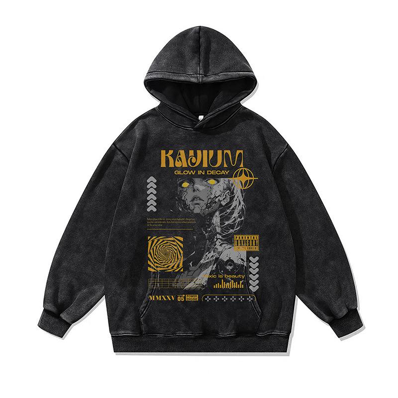 American Retro Cartoon Direct Injection Printing Hoodie Men And Women Autumn And Winter Oversize Washed Hooded Sweater