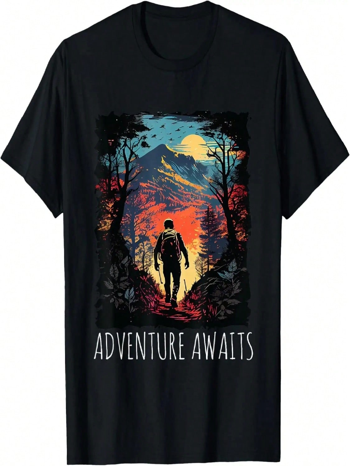 Adventure Awaits Hiking Camping Retro 70s Vintage T-Shirt S
