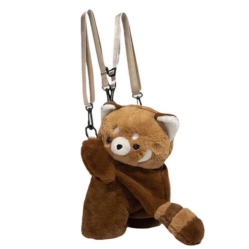 Red Panda Plush Backpack Cute Plushie Doll Women Crossbody Fur Soft Shoulder Bag For Camping Travel Party Female Birthday Gift