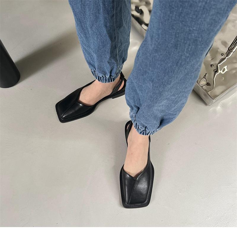Ladies Square Toe Flats PU Fashion Sandals Buckle Slippers