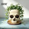 Skull Themed Art Halloween Retro Planter, Spooky Gothic Human Head Flower Pot, Indoor Potted Plant Pot Skeleton Candy Bowl Decoration for Tabletop