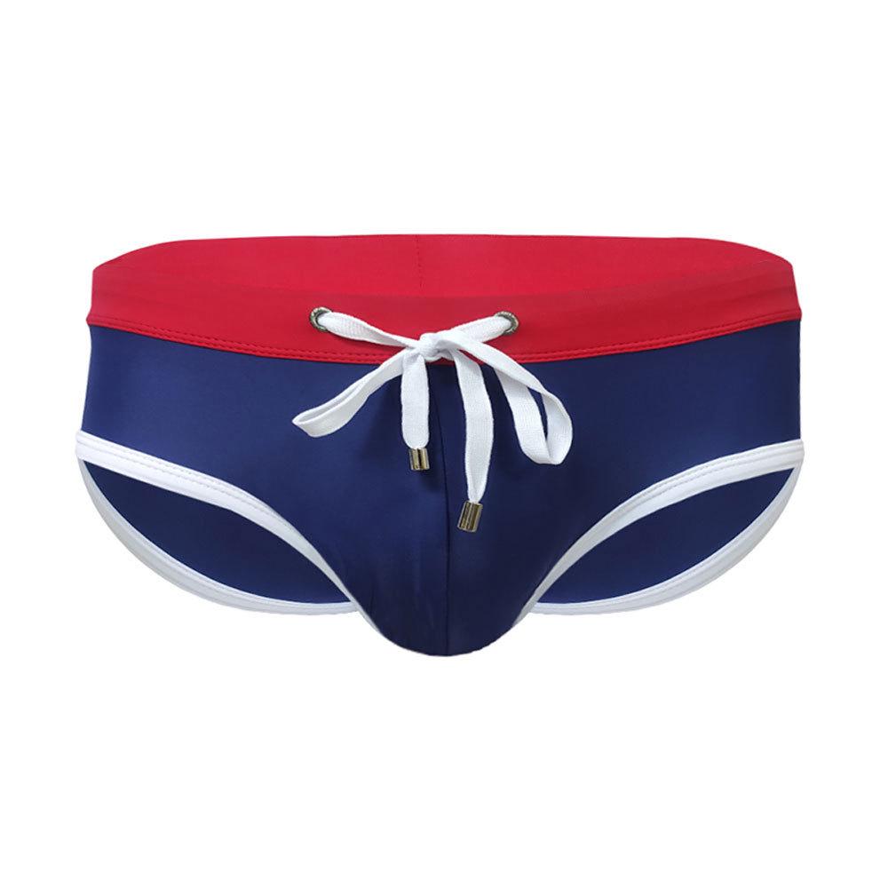 

Мужские плавки-слипы UXH с цветными блоками и треугольным кроем: Европейский и американский стили, однотонный, пляжное бикини. XL темно-синий