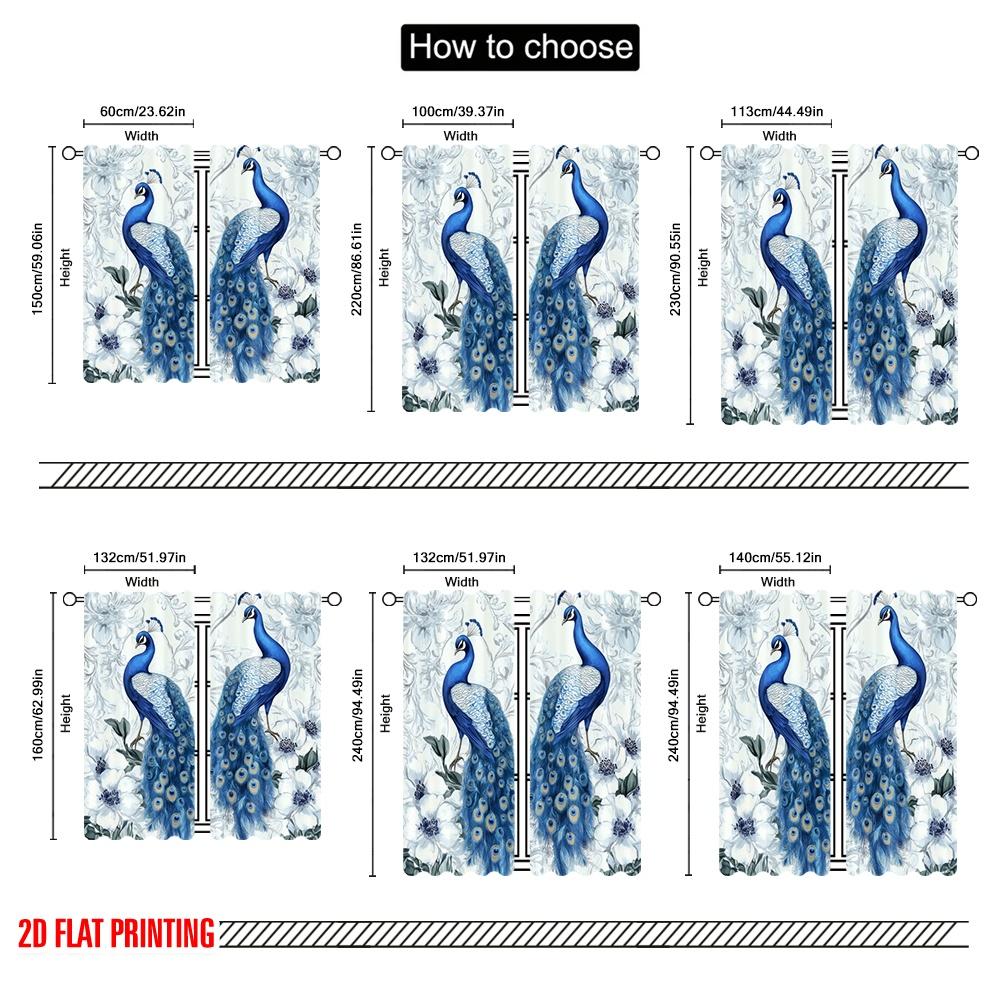 2pcs,2D Plane Printing Window Curtain Peacock Harmony Durable 100% Polyester Fabric (without Rod) Decorations For Home Ldeal for