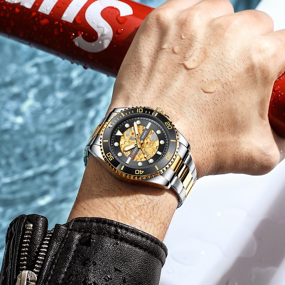 CURREN Fashion Business Men's Watch Quartz Waterproof Night Light Unique Rotating Bezel Luxury Watches