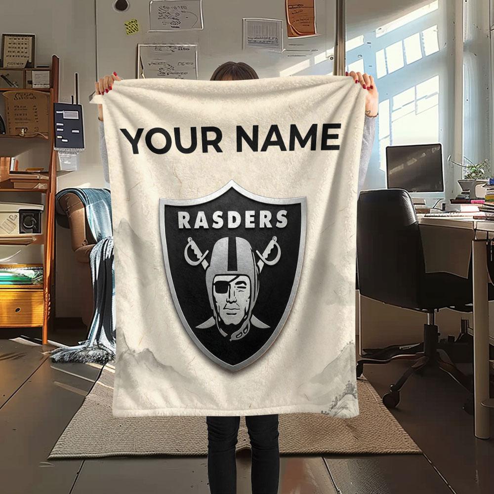 Custom Name,Las Vegas Raiders Printed Flannel Blanket, Soft Throw for Bedroom Sofa, Washable, Christmas Present, Great Gift.