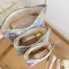Polyester Canvas Flower Clutch Bag Flower Pattern Zipper Closure Cosmetic Storage Pouch Large Capacity Portable