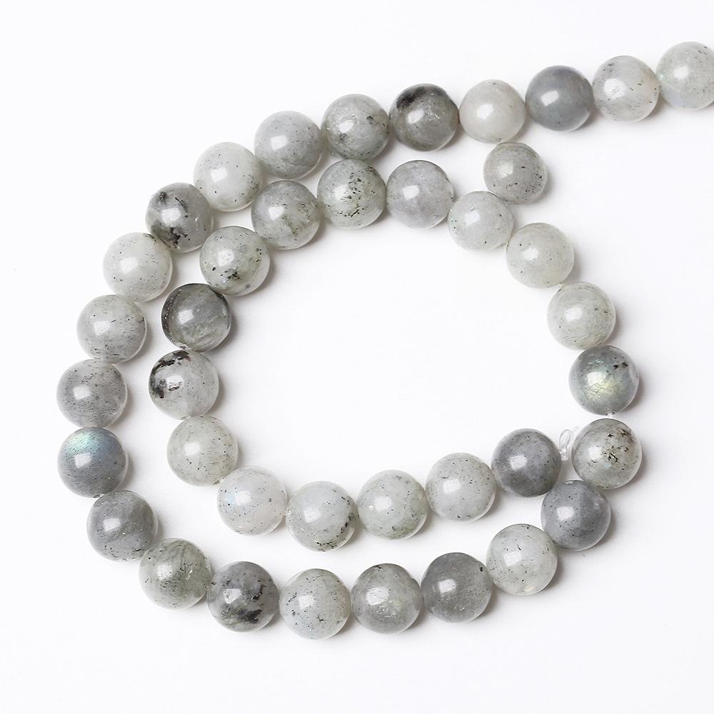 Gray Labradorite Stone Natural Moonstone Round Beads 15"Strand Smooth Loose Spacer Beads 4/6/8/10/12mm for Jewelry Making DIY Bracelets Accessories