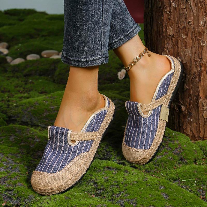 Women's Embroidered Linen Flats, Low Cut Casual Ethnic Style Summer Shoes