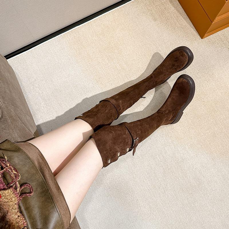 Returned Female Love Beans Over the Knee Boots Children's Long Boots Autumn and Winter Thick-soled Maillard Long Boots High Boots Brown Knight Boots