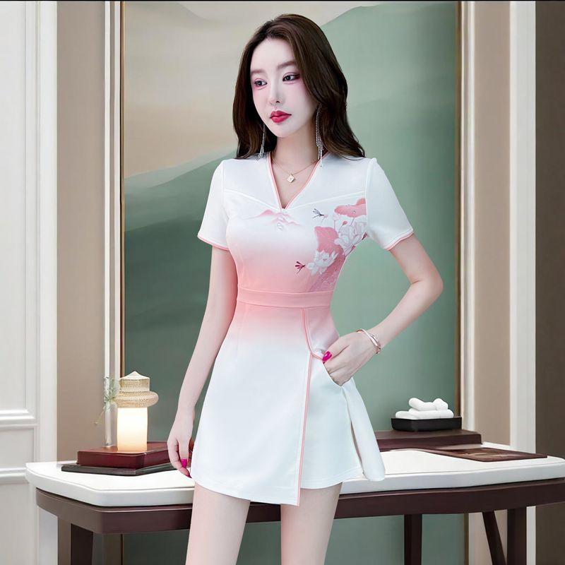 

Новое поступление Классический китайский спа-салон Техник по массажу ног Рабочая одежда Женский оздоровительный клуб Салон красоты Чистка ушей Платье Костюм Pink L