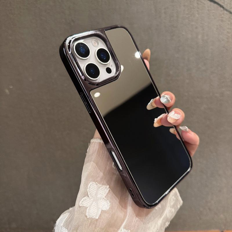 Electroplated iPhone 16/17 Pro Max Case with Makeup Mirror and Large Hole Design