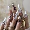 24Pcs Wine Red French Stiletto Press On Nails With 3D Bow Cherry Pearl Decor Detachable Fake Nail Tips