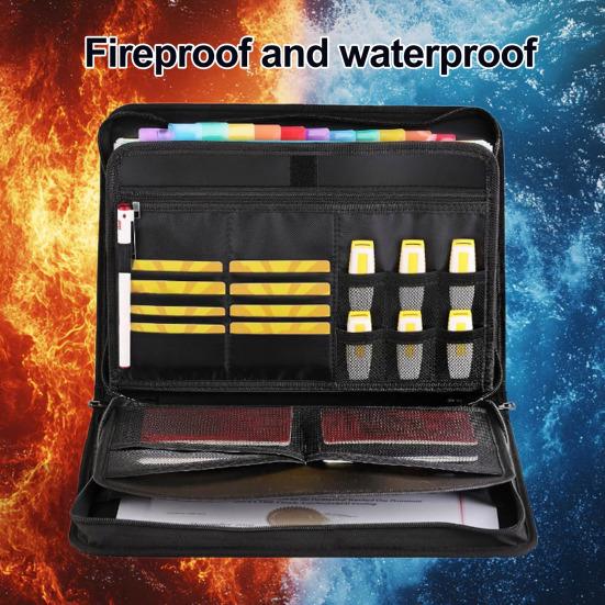Expandable Fireproof File Folder Large Capacity Accordion File Folder with 13 Label Slots And Lock Waterproof Dustproof A4 Document Organizer