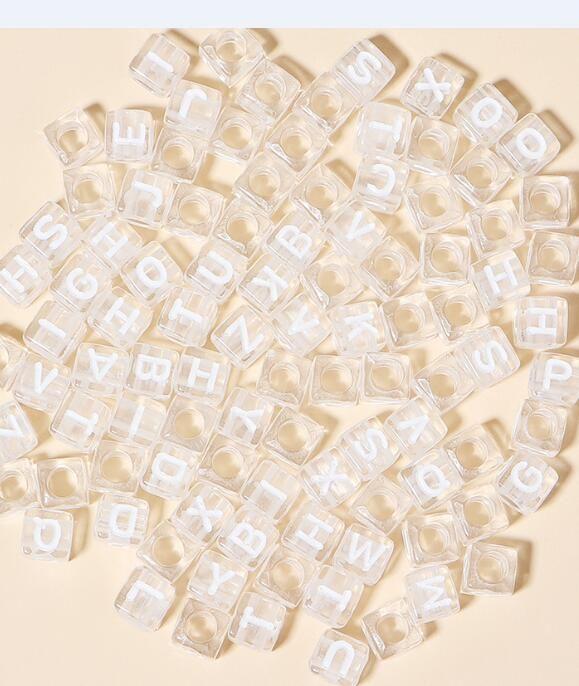 100pcs/Lot Mixed Acrylic Square Letter Beads Colored Cube Spacer Alphabet Bead for Jewelry Making DIY Charm Bracelet Accessories