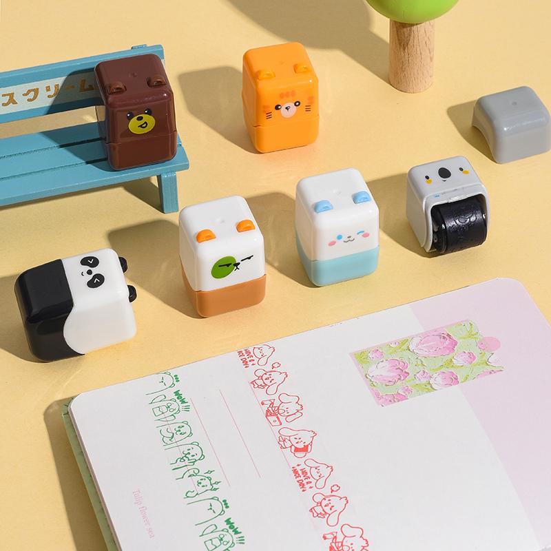 Cute Animals Cartoon Character Rolling Stamp DIY Creative Seal Graffiti Handbook Roller Decoration Stationery Journal Supplies