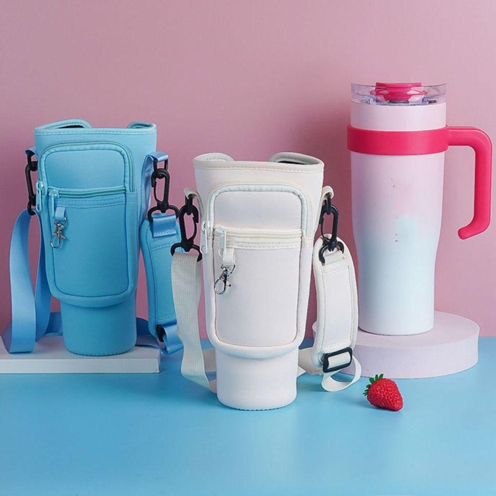 Adjustable Shoulder Strap Water Bottle Pouch Neoprene Insulated Mug Cover Hiking