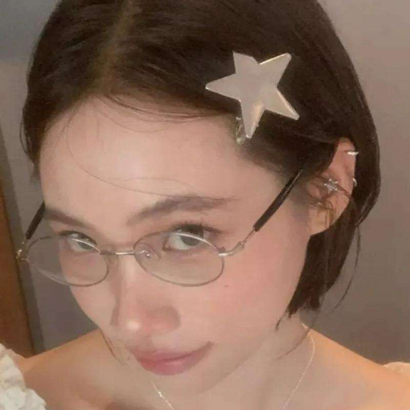 4pcs Korean Ins High-end Metal Silver Pentagram Duckbill Clip Millennium Women's Daily Wears Head Side Bangs Clip Decoration