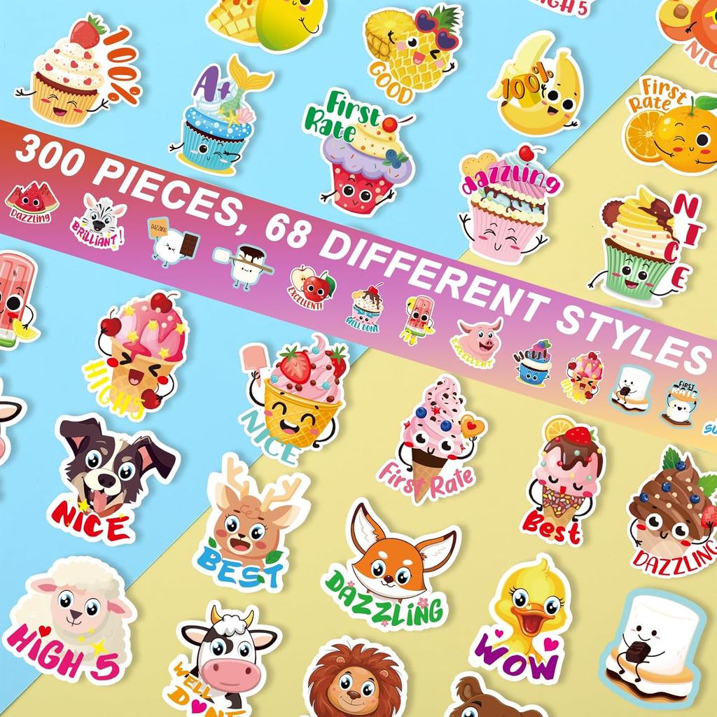Jetec 300 Pcs Scratch and Sniff Stickers for Kids, 68 Styles Scented Smelly Stickers Scented Teachers Motivational Parents Reward Incentive Bulk