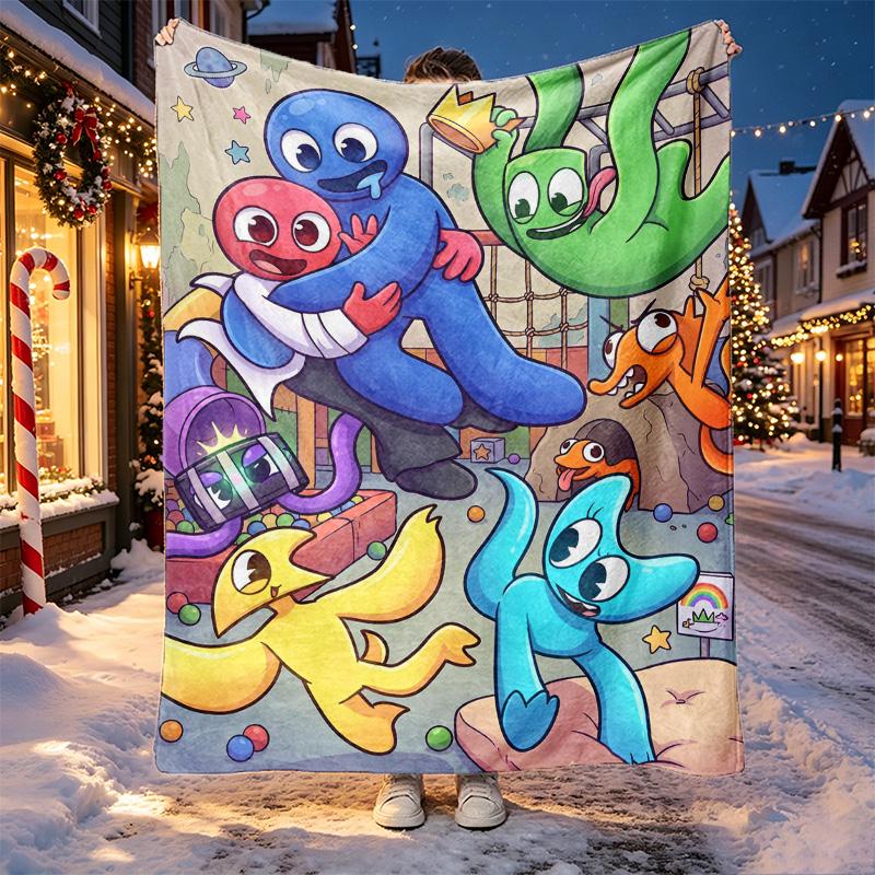 Game Rainbow Friends Pattern Blanket for Home Decoration, Bed, Sofa, Car Travel, Camping, Suitable for All Seasons, Birthday Christmas Gift