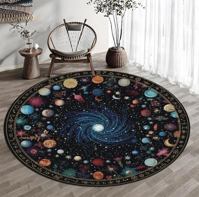 Large Round Cosmic Galaxy Planet Zodiac Symbol Non Slip Floor Rug Mystic Starry Sky Living Room Sofa Decor Mat
