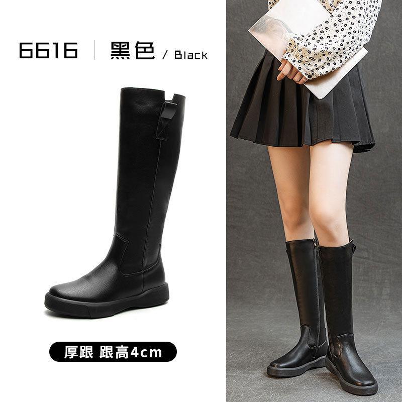 Customized 2025 Leather Knight Boots Women's British Style Boots Autumn and Winter Martin Boots But Knee High Boots