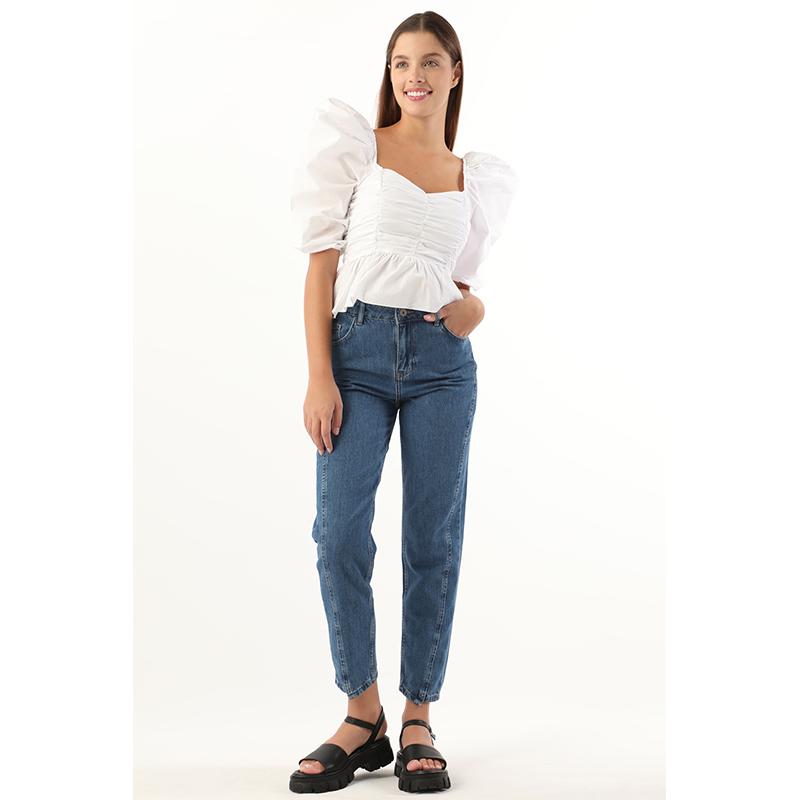 Blugi de damă cu talie înaltă albastră