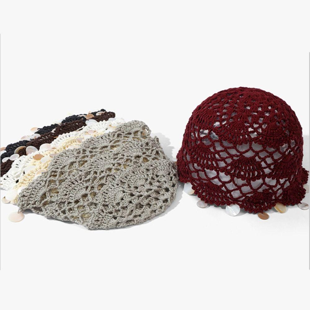 Solid Color Shell Tassels Hat Thin Bohemian Style Beanies Fashion Woven Pullover Cap Pullover Hat