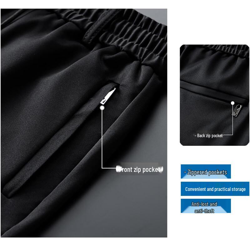 ROMON Men's Summer Elastic Ice Silk Quick-Dry Loose Straight Casual Pants