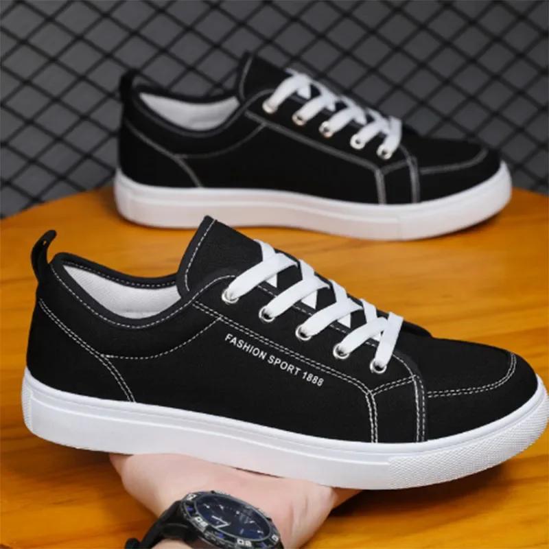 Fashion Canvas Men's Sneakers Black Lace Up Sping Shoes Classic Casual Vulcanized Shoes Size 47-48 Mens Spring Sport Shoes