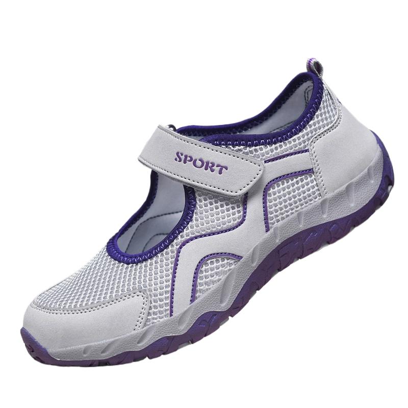 Fashion Women's Sports Flat Shoes Casual Comfortable Mesh Non Slip Summer Breathable Walking Mom Shoes Elderly Middle Aged Soft Soled