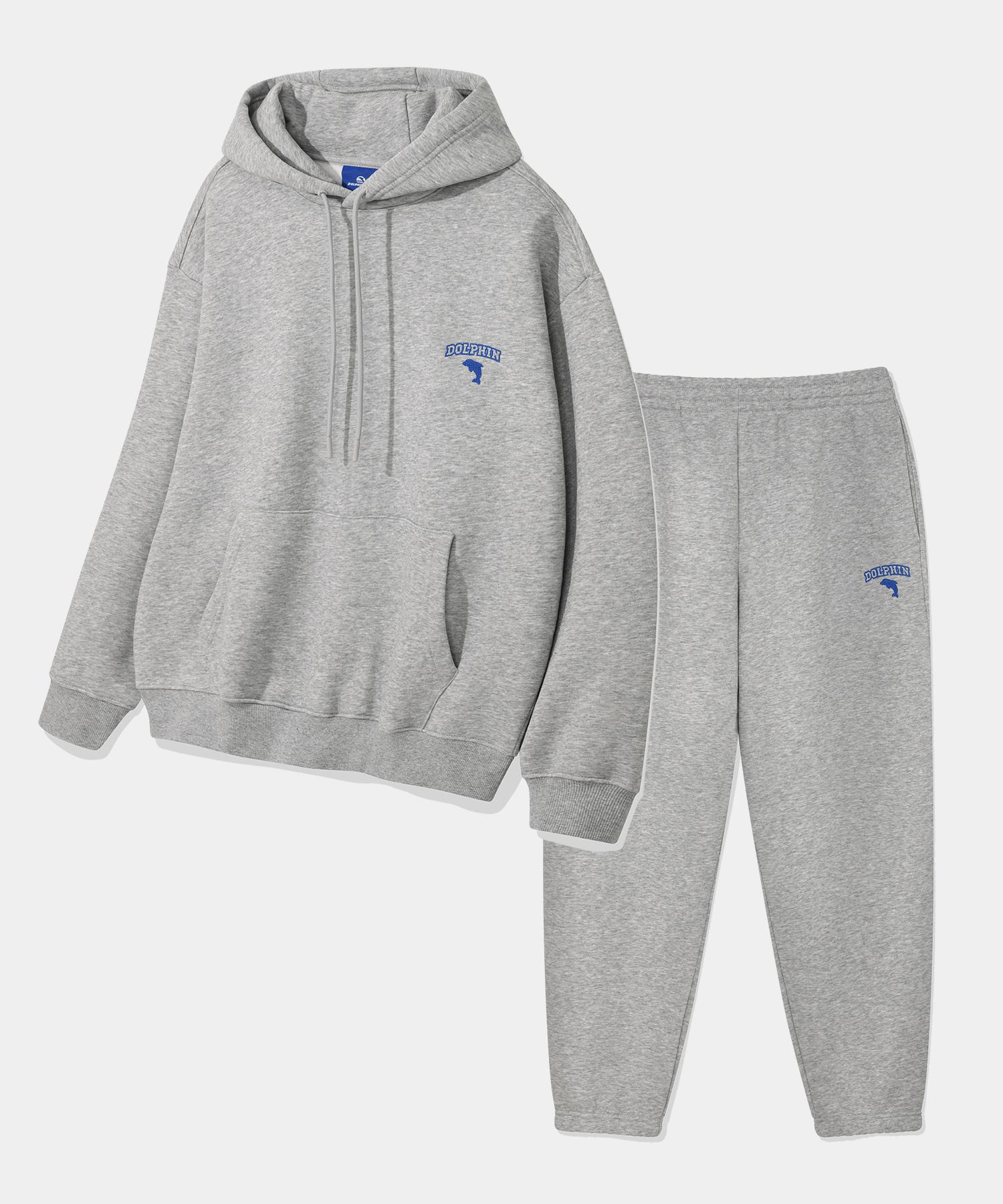Dolphin Wave Apparel [Set] Dolphin Chain Embroidery Fleece Hoodie & Jogger Pants Melange Grey Melange Grey/M