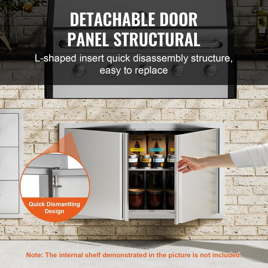 BBQ Access Door, 914x534 Mm Double Outdoor Kitchen Door, Stainless Steel Flush Mount Door, Wall Vertical Door with Recessed Handles , for BBQ Island,