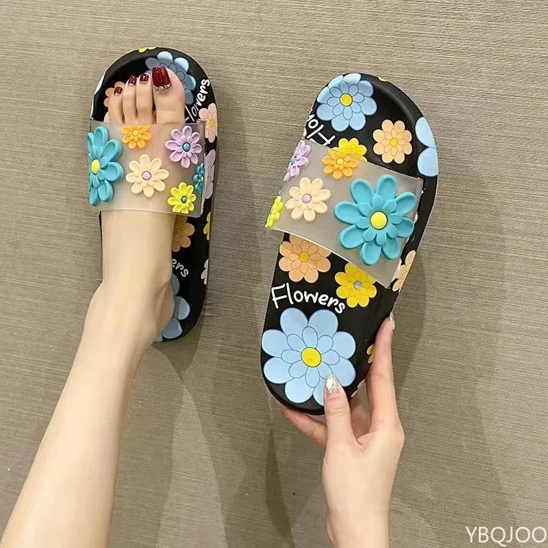 Ladies' Slippers Summer Sunflower New Flat Bottomed Bathroom Anti Slip Outer Wear Couple Soft Soled Beach Sandals Flat Bottomed