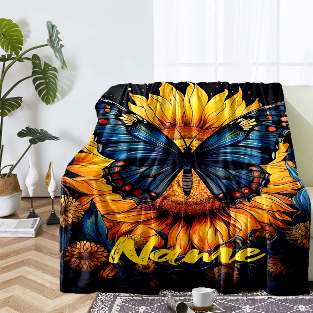 Custom Name Butterfly Theme Printed Blanket - Perfect for Couch, Bed, Travel & Outdoor Use | Machine Washable, Cozy & Durable.