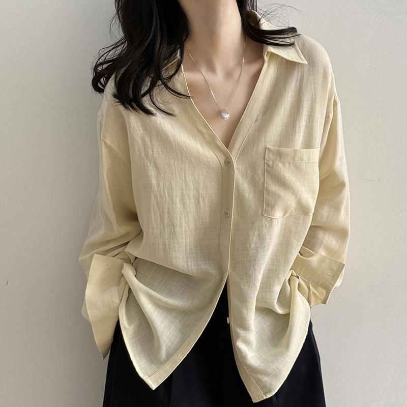 Tencel linen white shirt women's spring, summer and autumn inner French top temperament thin sunscreen cardigan jacket shirt