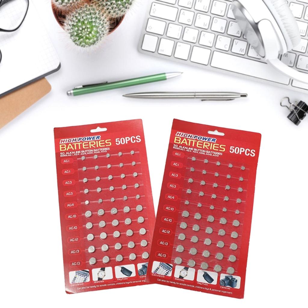 100Pcs/ AG1/AG3/AG4/AG10/AG12/AG13 Batteries Set for Watch Clock Camera Mixed Button Coin Cell Battery