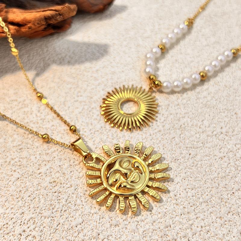 Stainless Steel Necklace Paired With Sunflower Pearl Collarbone Chain, Suitable For Daily Wear