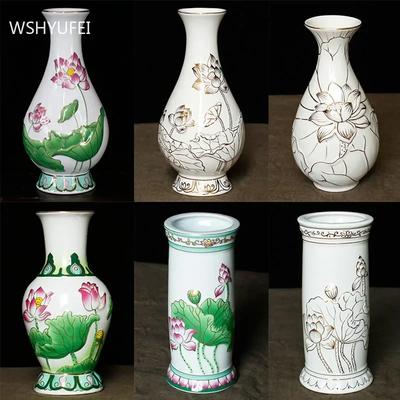 Home Keramik Lotusvasen Ornamente Buddha-Halle Anbetungszubehör Wohnzimmer Blumengesteck Vase Dekoration Handwerk
