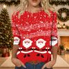 Women's Casual Christmas Print Three-Quarter Sleeve Neck Top