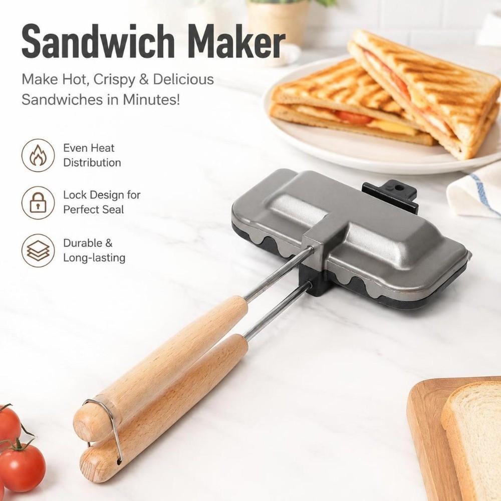 Double Sided Heating Sandwich Maker Die Cast Aluminum Panini Press Home Kitchen Camping