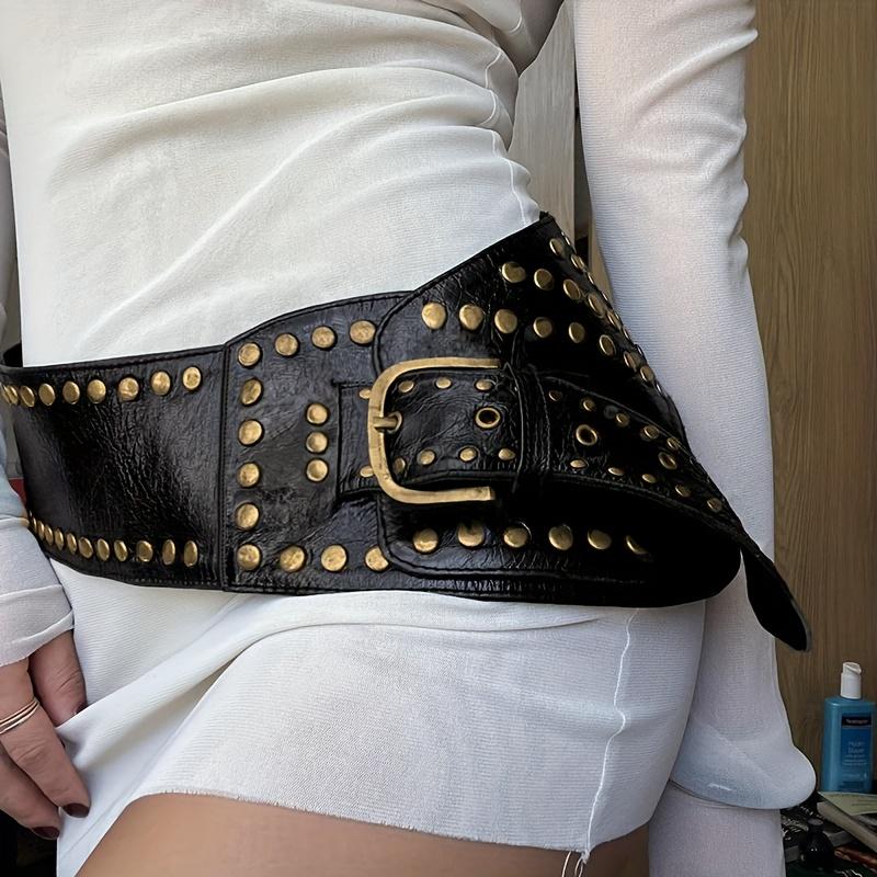 1Pcs Women's Wide Waist Waistband Chic PU Leather Belt with Retro Rivet Belt - Perfect for Casual Wear Weddings Parties & More
