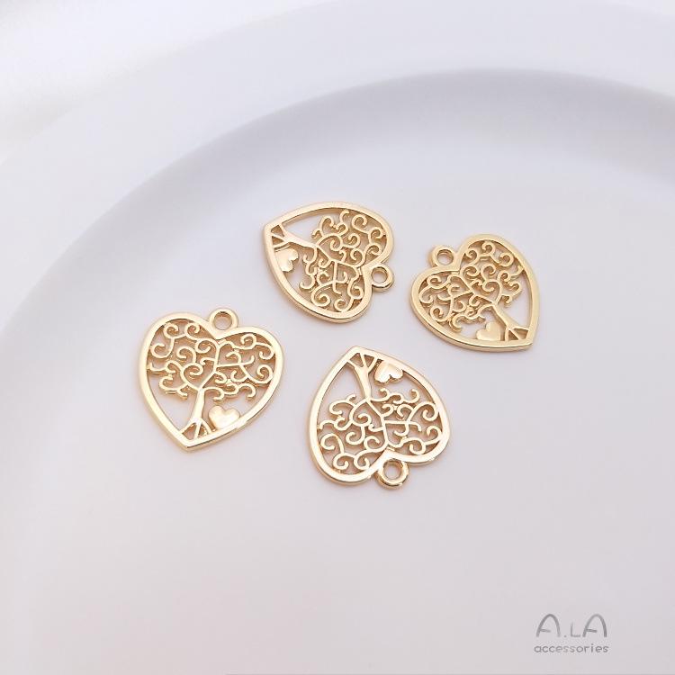 

Подвеска-шарм «Древо жизни» из золота 14 карат с заполнением - Ювелирное изделие в форме сердца для DIY подвесных аксессуаров