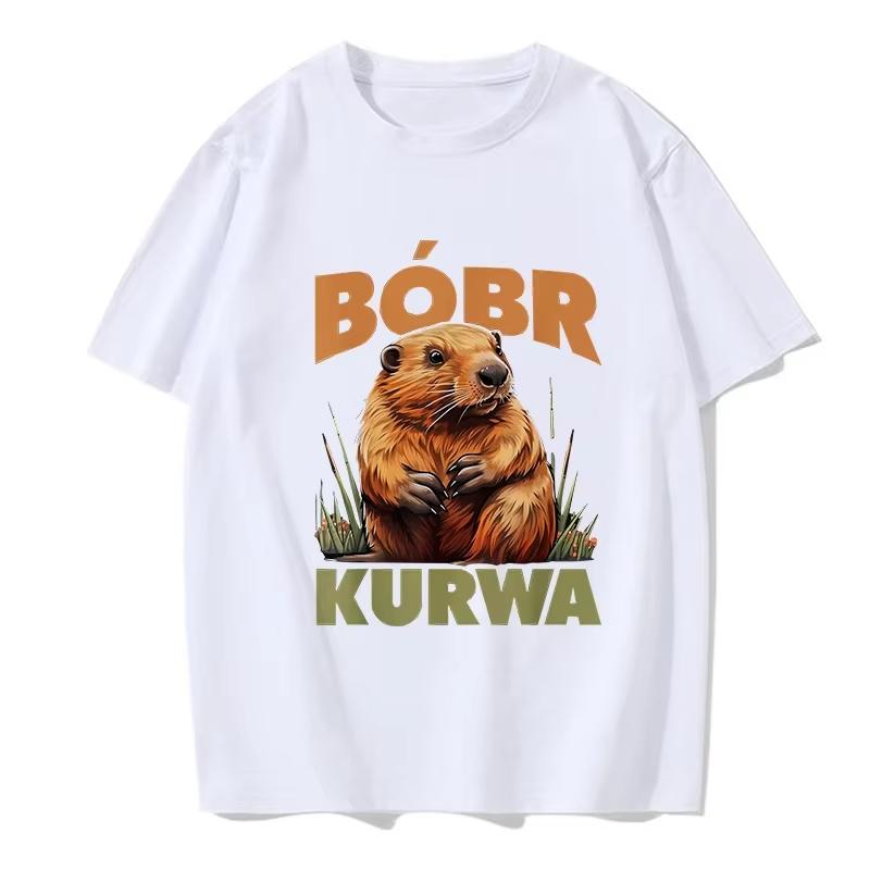 90s Cartoon Kurwa Bober Printed Tshirt Kurwa Bober Women Y2k Tops Tshirt Summer Casual Short Sleeve Round Neck Soft Clothing