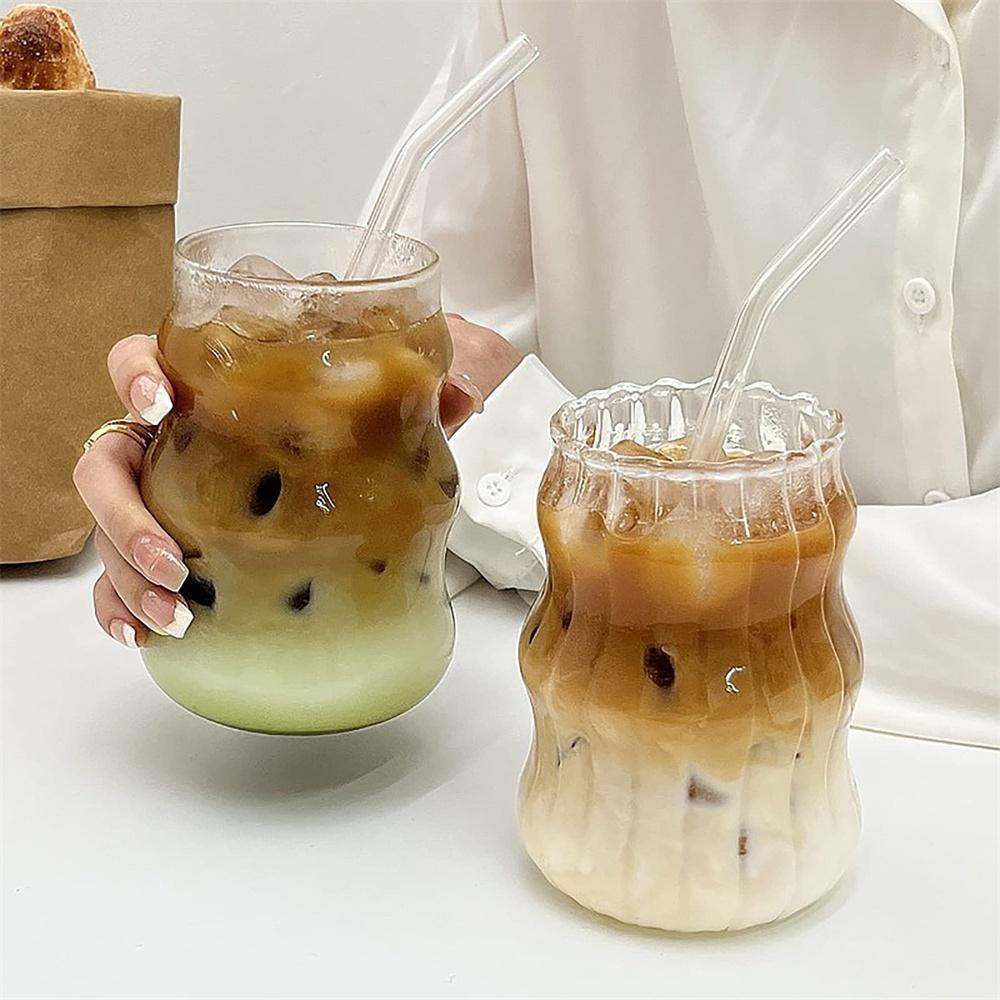 1pc Transparant Drinking Glass Cup Wave Shape Iced Coffee Tumbler Cup Juice Milk Tea Mug Drinkware Water Glasses Ripple Mug
