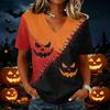 Damska casualowa koszulka z krótkim rękawem i dekoltem w serek, pulower z nadrukiem na Halloween, koszulka z grafiką o tematyce Halloween