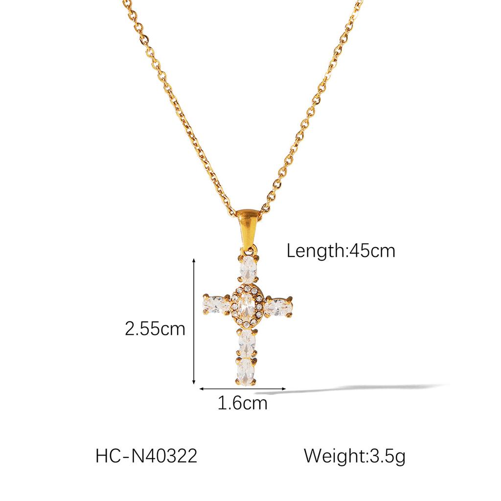 Zirconia Embellished Titanium Steel Cross Pendant Necklace Minimalist Light Luxury Jewelry for Women