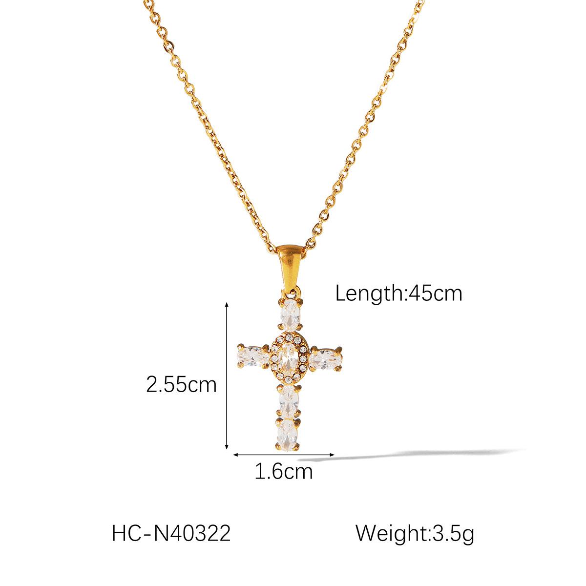 Zirconia Embellished Titanium Steel Cross Pendant Necklace Minimalist Light Luxury Elegant Necklace Jewelry
