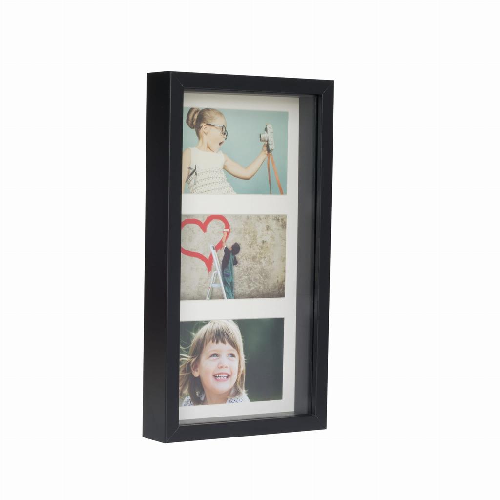 Ramka Na 3 Zdjęcia 10X15 Galeria 3D Głęboka Shadow Box 18X35Cm Czarna