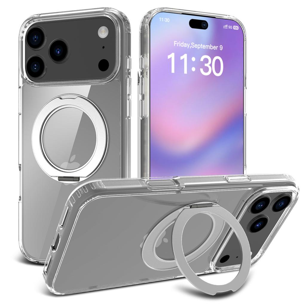 For IPhone17promax Magnetic Frosted Transparent 16plus for Apple Mobile Phone Case with Rotating Invisible Stand
