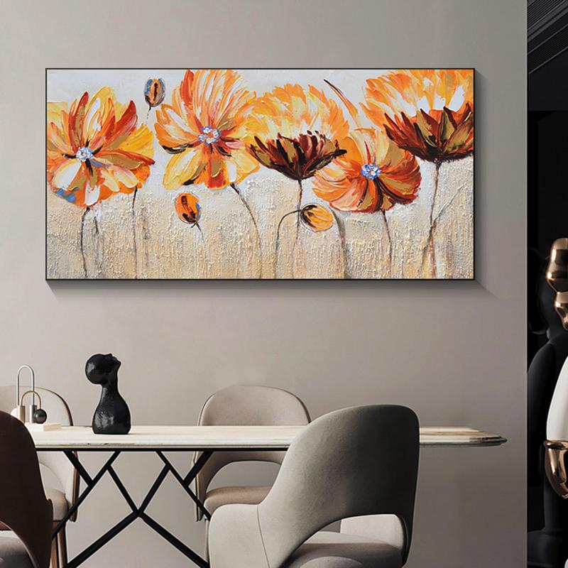Golden Flower Abstract Home Decor Oil Painting Printed On Canvas Wall Art for Living Room Modern Posters Vintage Quadros Nordic